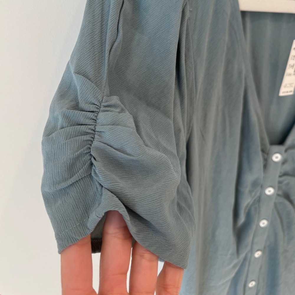 Madewell V-Neck Button-Front Mini Dress in Faded River Blue, Size 8 US, NWT - Picture 8 of 11